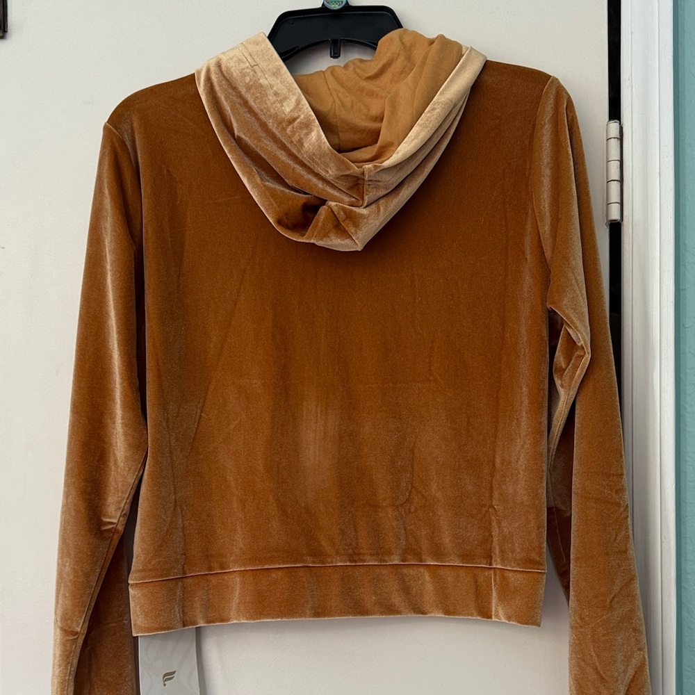 Fabletics Donna Velour Hoodie Brown Velvet Jacket - Picture 3 of 7